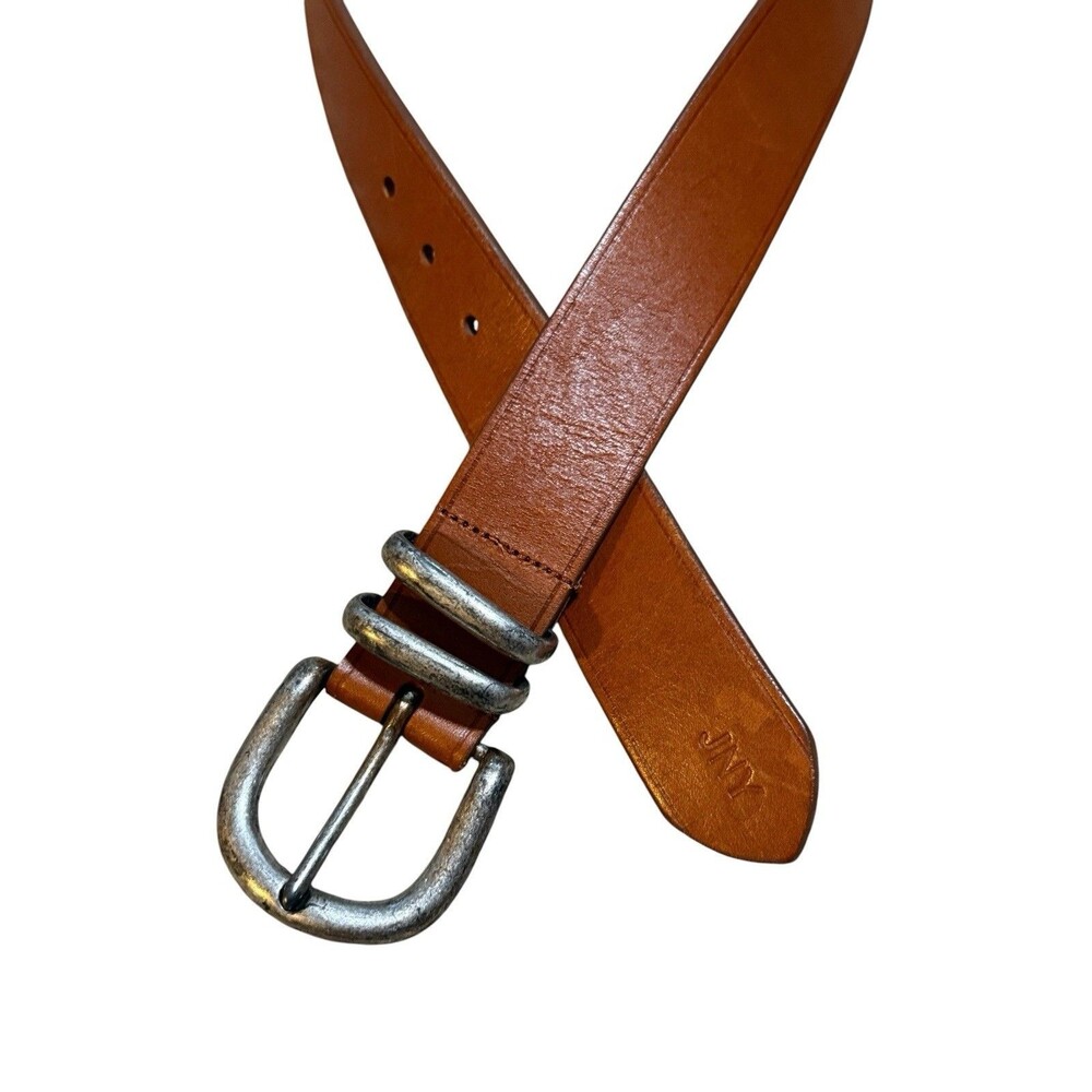 Jones New York Belt M Cognac Brown Full Grain Bridle Leather Silver Buckle